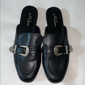 Black Mule with Silver Western Buckle